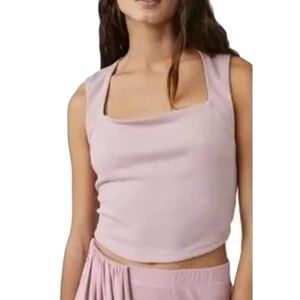 Free People Beach Daphne Ribbed Tank Square Neck Beach Large